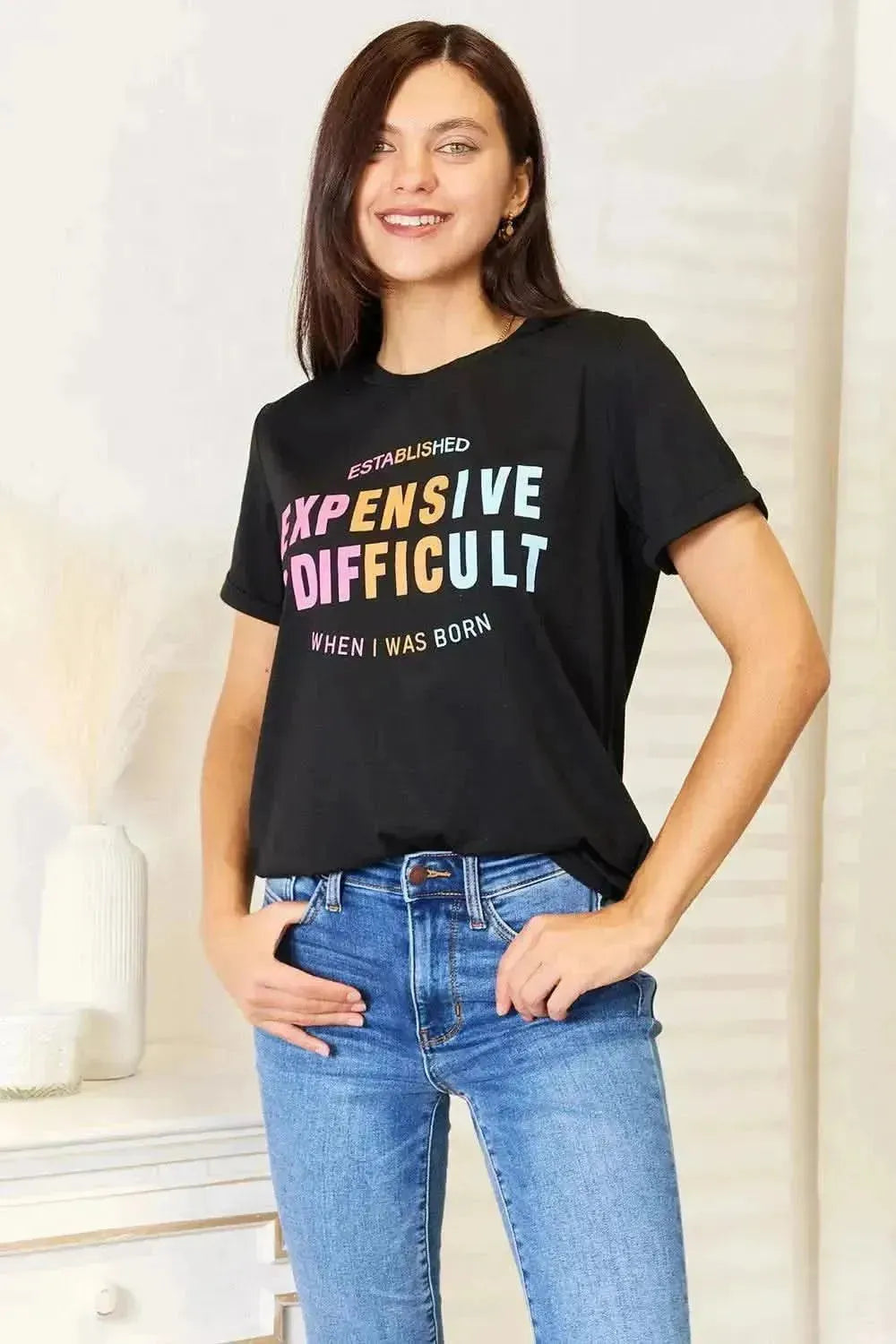 Simply Love Slogan Graphic Cuffed Sleeve T-Shirt - Bad Moms Club