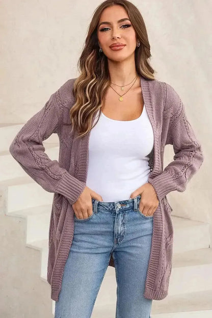 Cable-Knit Dropped Shoulder Slit Cardigan - Bad Moms Club