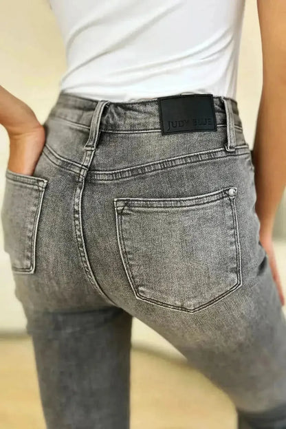 Judy Blue Full Size Button Fly High Waist Cuffed Capris - Bad Moms Club