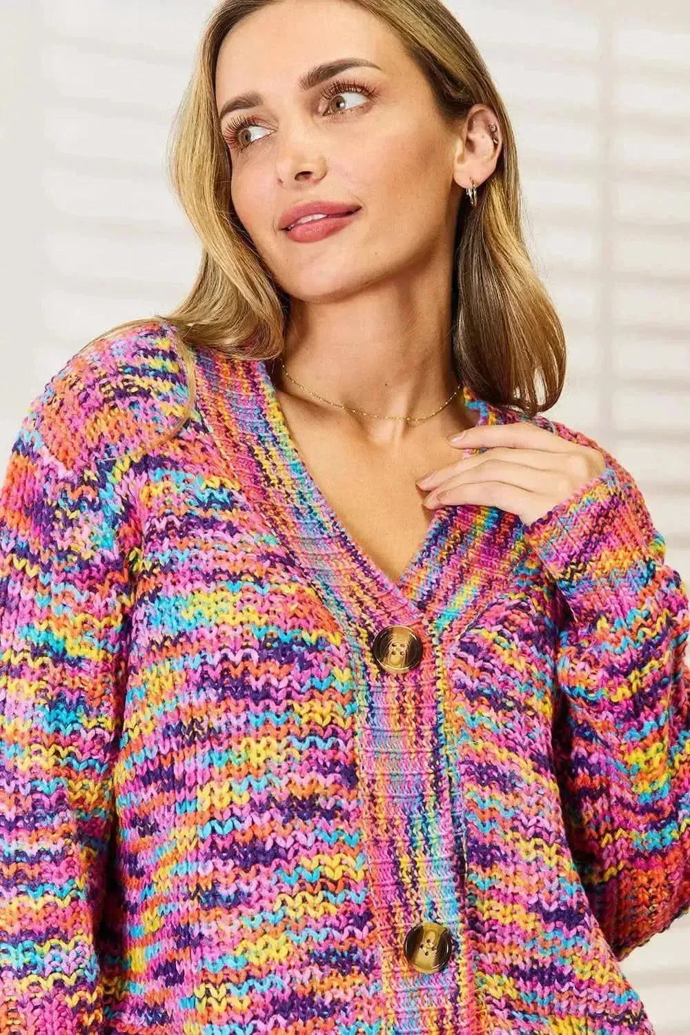 Woven Right V-Neck Long Sleeve Cardigan - Bad Moms Club