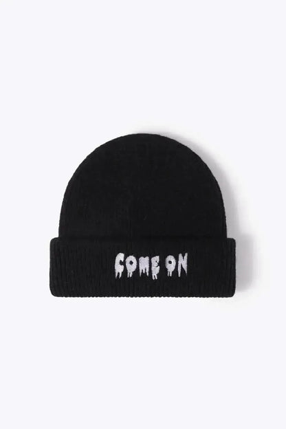 COME ON Embroidered Cuff Knit Beanie - Bad Moms Club