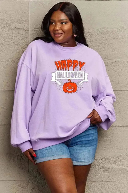 Simply Love Full Size HAPPY HALLOWEEN Graphic Sweatshirt - Bad Moms Club