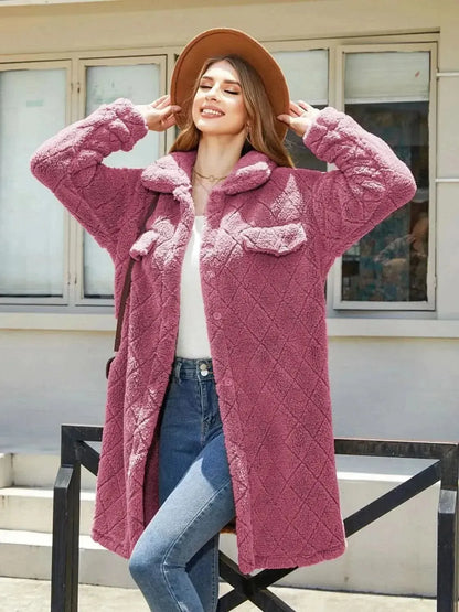 Texture Button Up Dropped Shoulder Coat - Bad Moms Club