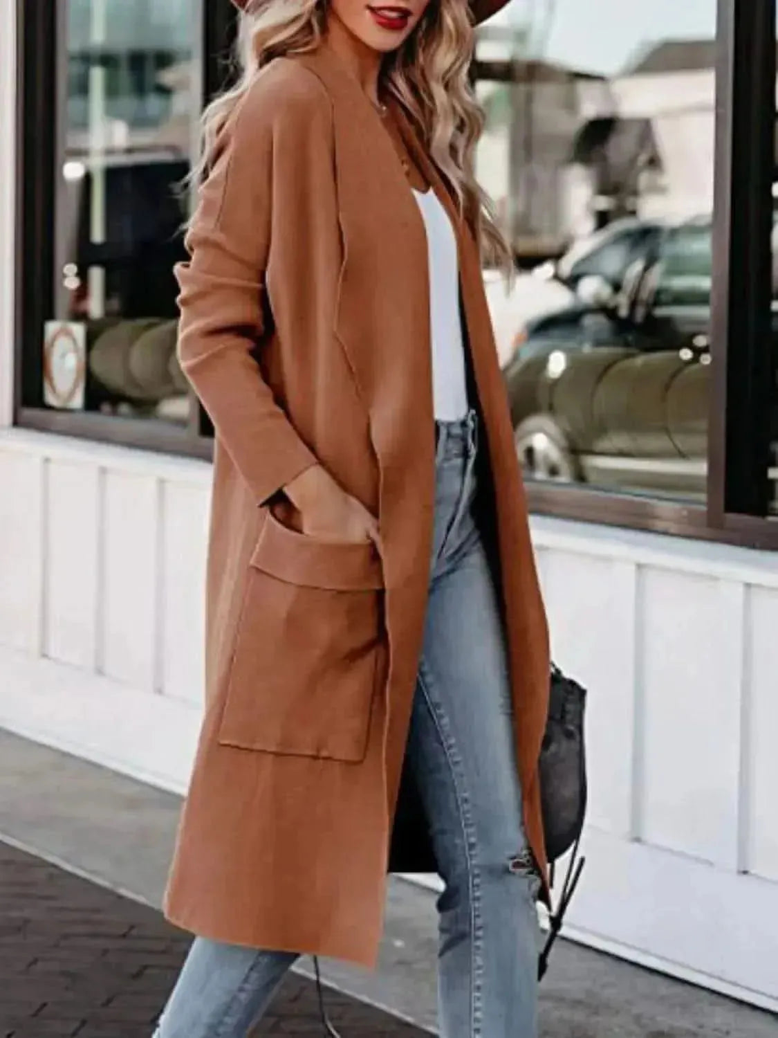 Open Front Dropped Shoulder Outerwear - Bad Moms Club