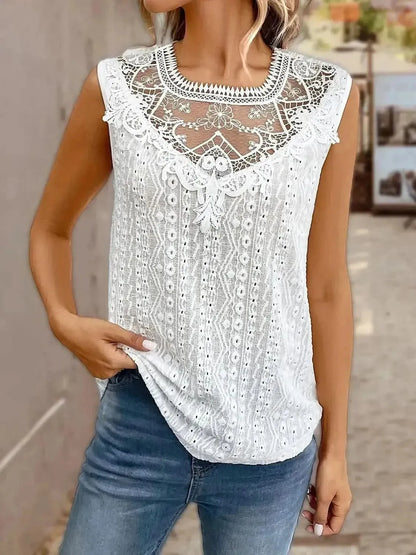 Lace Eyelet Sleeveless Top - Bad Moms Club