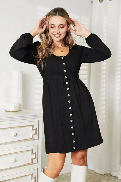 Double Take Scoop Neck Empire Waist Long Sleeve Magic Dress - Bad Moms Club