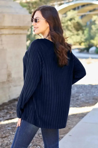 Basic Bae Full Size Ribbed Round Neck Long Sleeve Knit Top - Bad Moms Club