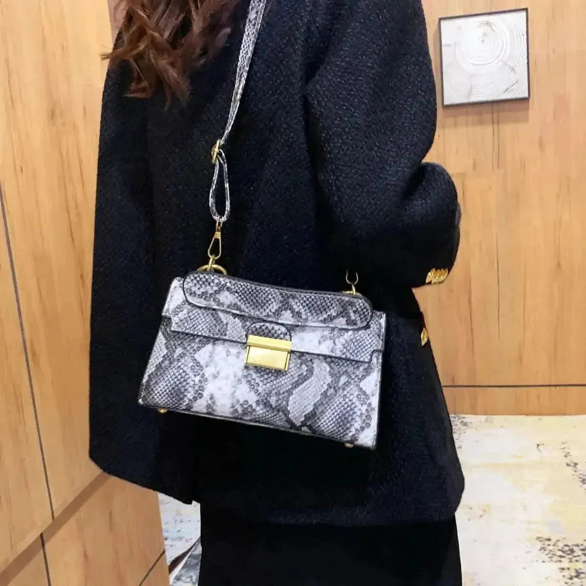 PU Leather Snakeskin Print Crossbody Bag - Bad Moms Club