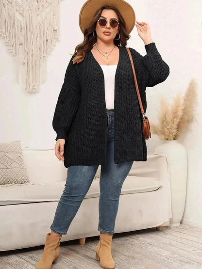 Plus Size Open Front Dropped Shoulder Knit Cardigan - Bad Moms Club