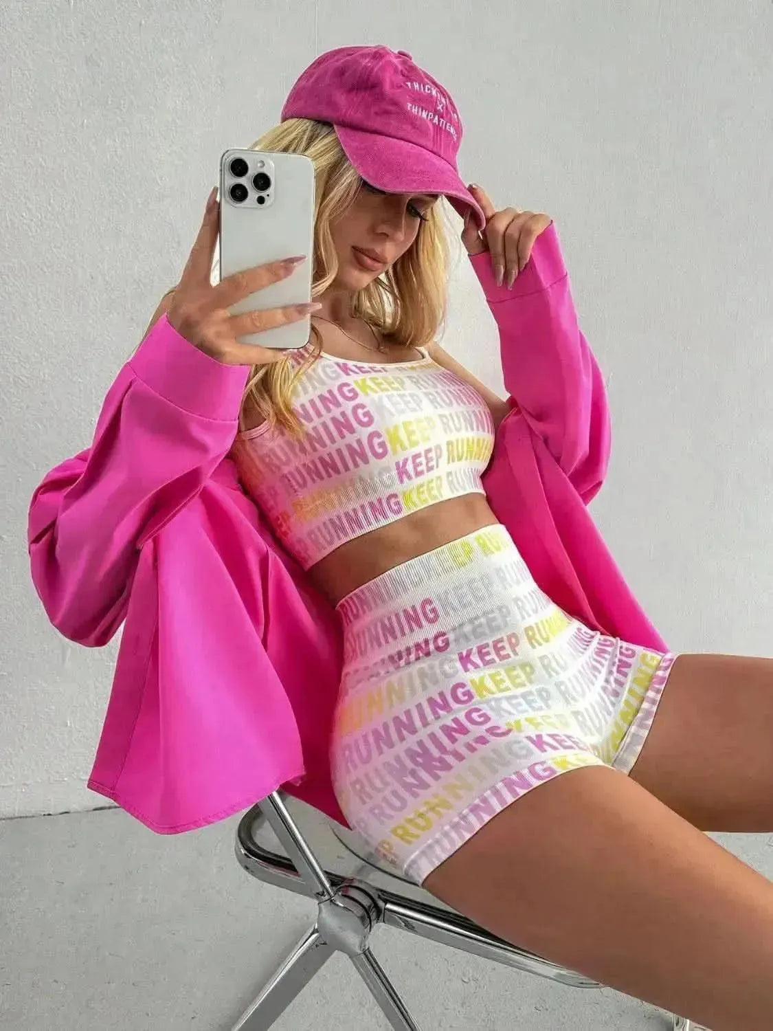 Letter Printed Wide Strap Top and Shorts Active Set - Bad Moms Club