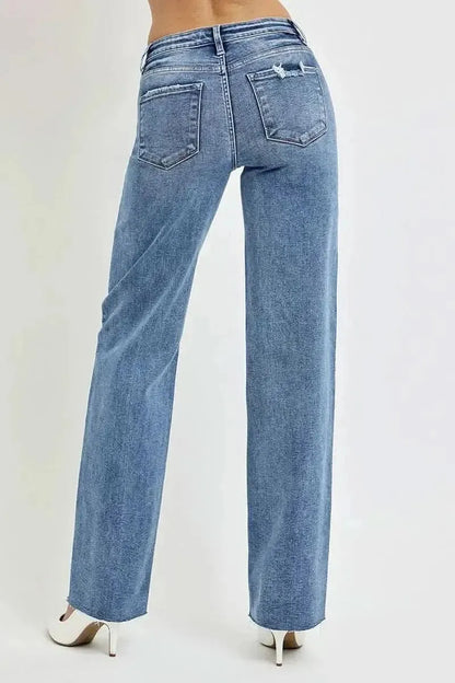 RISEN Full Size High Rise Straight Leg Jeans with Pockets - Bad Moms Club