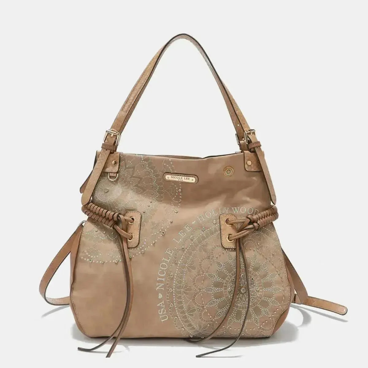 Nicole Lee USA Side Braided Tassel Inlaid Rhinestone Embroidery Hobo Bag - Bad Moms Club