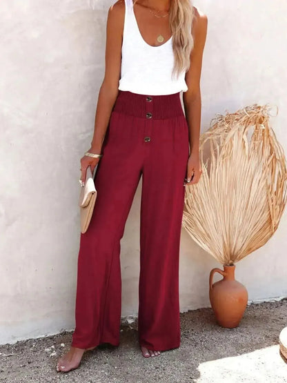 Full Size Decorative Button High Waist Pants - Bad Moms Club