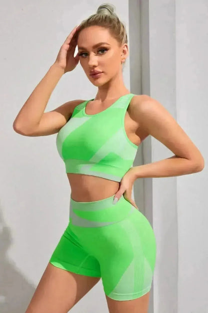 Color Block Sports Bra and Shorts Set - Bad Moms Club