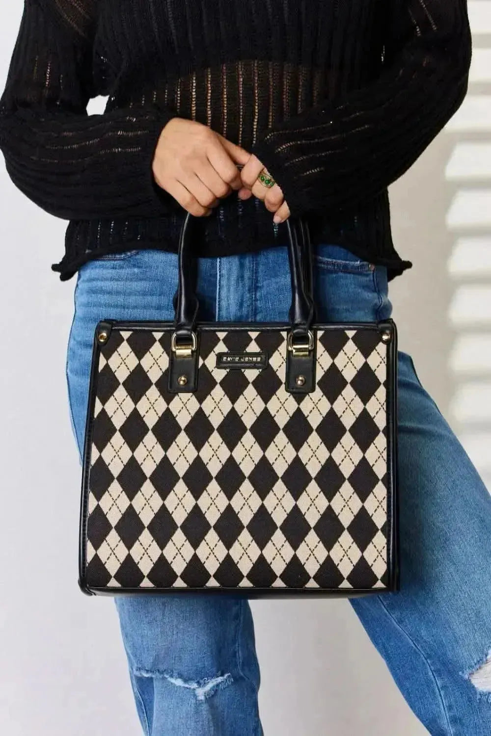 David Jones Argyle Pattern PU Leather Handbag - Bad Moms Club