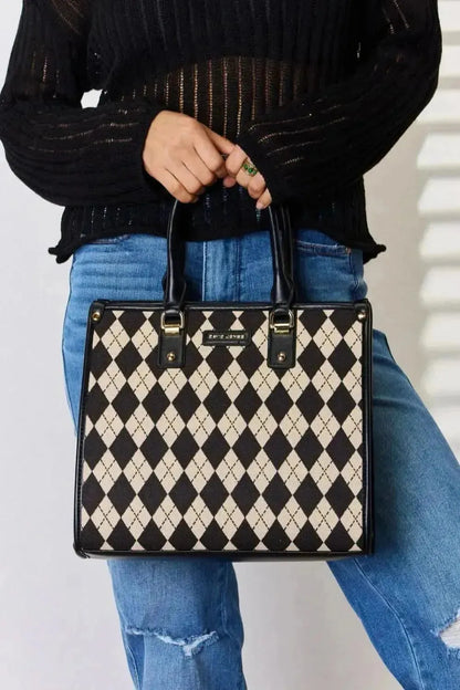 David Jones Argyle Pattern PU Leather Handbag - Bad Moms Club