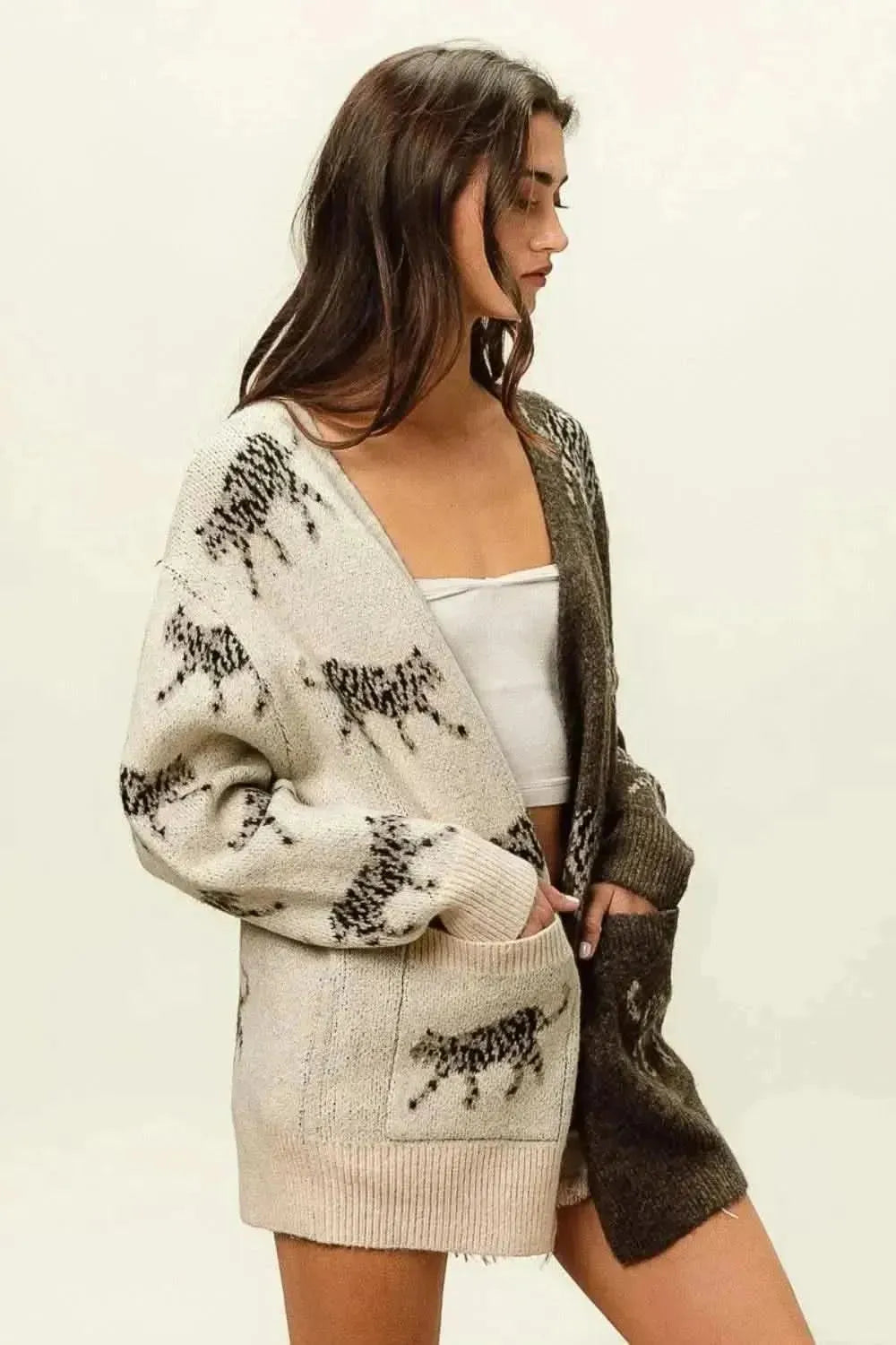 BiBi Open Front Long Sleeve Contrast Cardigan - Bad Moms Club