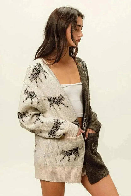 BiBi Open Front Long Sleeve Contrast Cardigan - Bad Moms Club