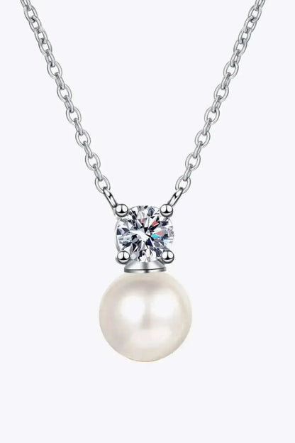 925 Sterling Silver Freshwater Pearl Moissanite Necklace - Bad Moms Club