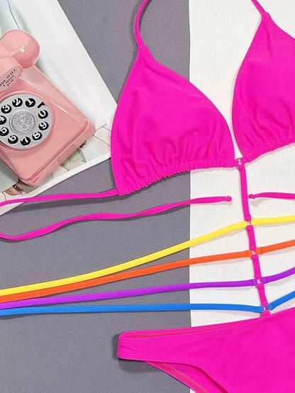 Halter Neck Strappy One-Piece Swimsuit - Bad Moms Club