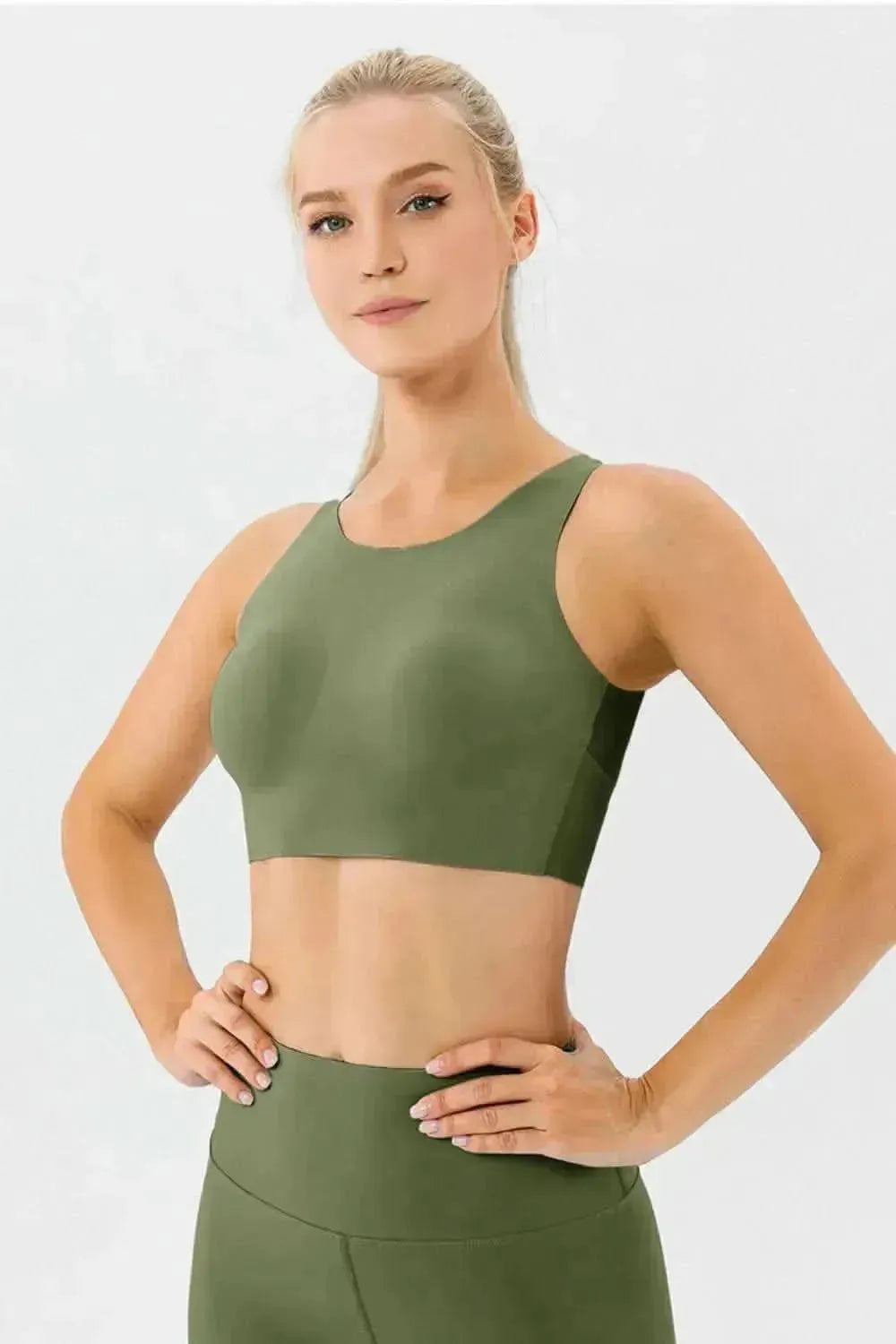 Round Neck Wide Strap Active Bra - Bad Moms Club