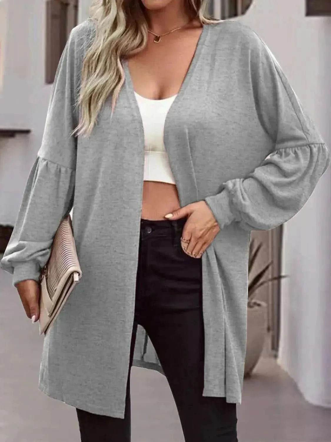 Open Front Long Sleeve Cardigan - Bad Moms Club