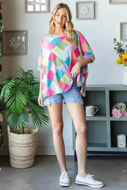 HOPELY Color Block Waffle Oversized T-Shirt - Bad Moms Club