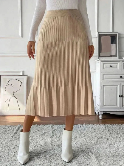 Perfee Pleated Midi Sweater Skirt - Bad Moms Club