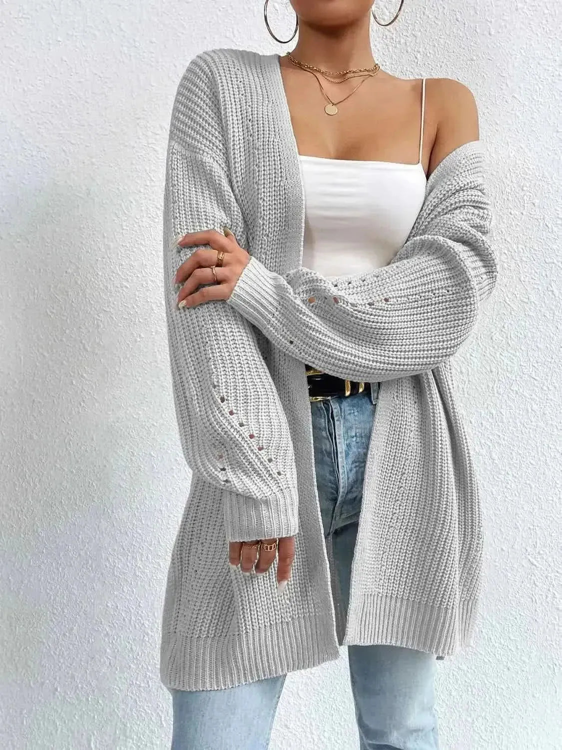 Open Front Dropped Shoulder Slit Cardigan - Bad Moms Club