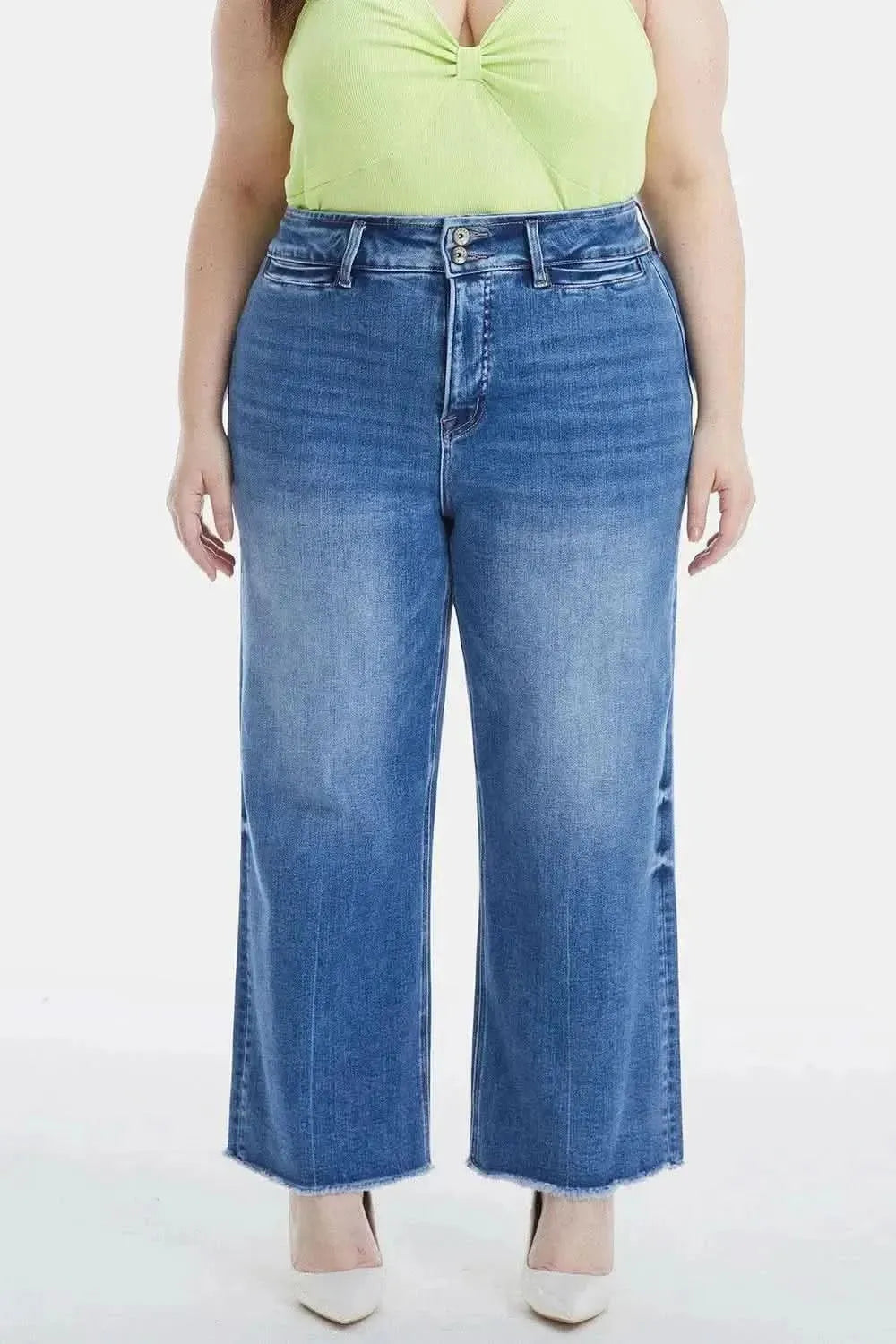 BAYEAS Full Size Raw Hem High Waist Wide Leg Jeans - Bad Moms Club