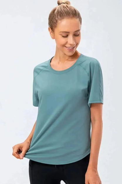 Round Neck Raglan Sleeve Active Tee - Bad Moms Club