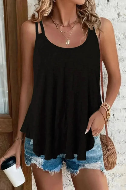 Shiny Scoop Neck Double-Strap Cami - Bad Moms Club