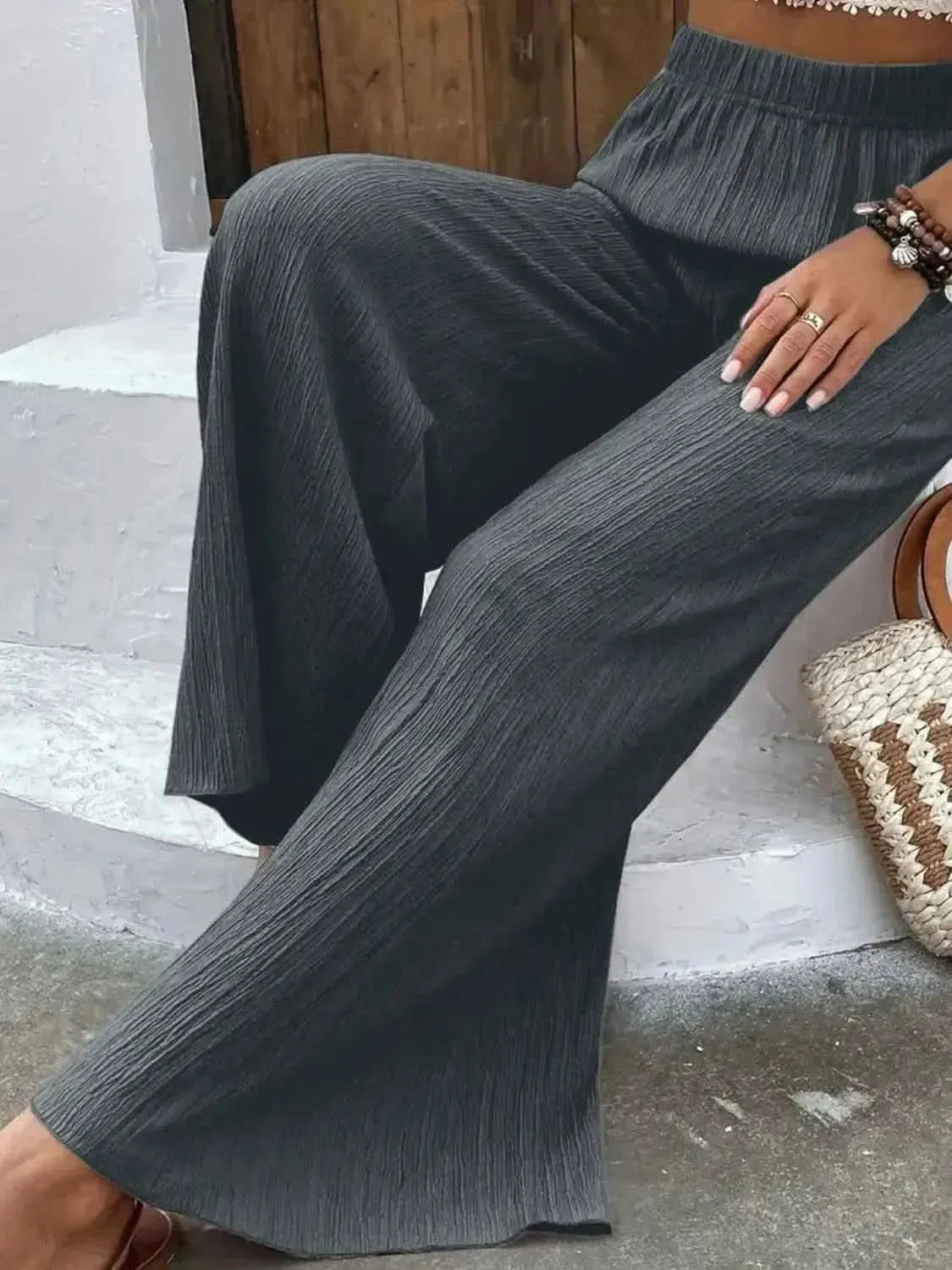 Full Size High Waist Wide Leg Pants - Bad Moms Club