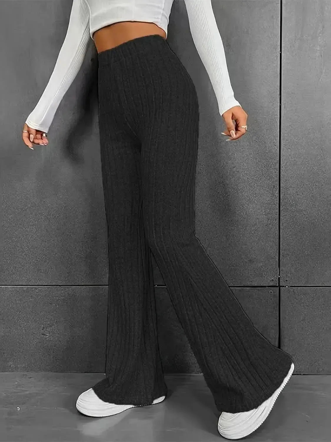 Ribbed High Waist Bootcut Pants - Bad Moms Club