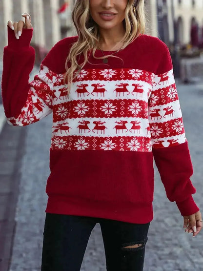 Christmas Element Round Neck Long Sleeve Sweatshirt - Bad Moms Club