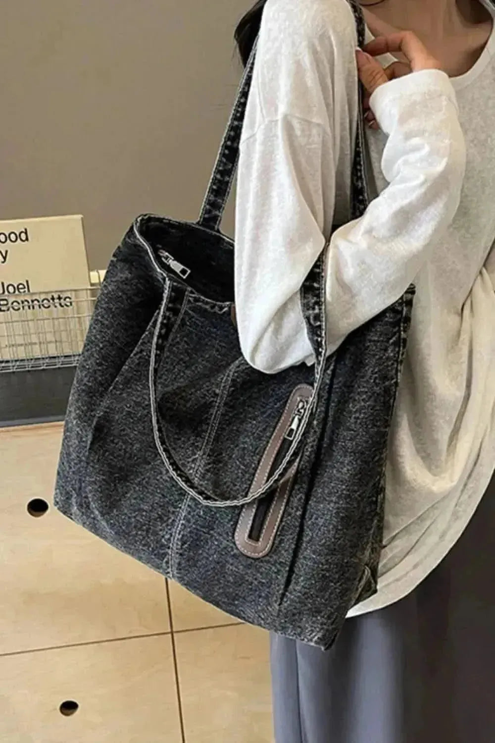 Medium Denim Tote Bag - Bad Moms Club