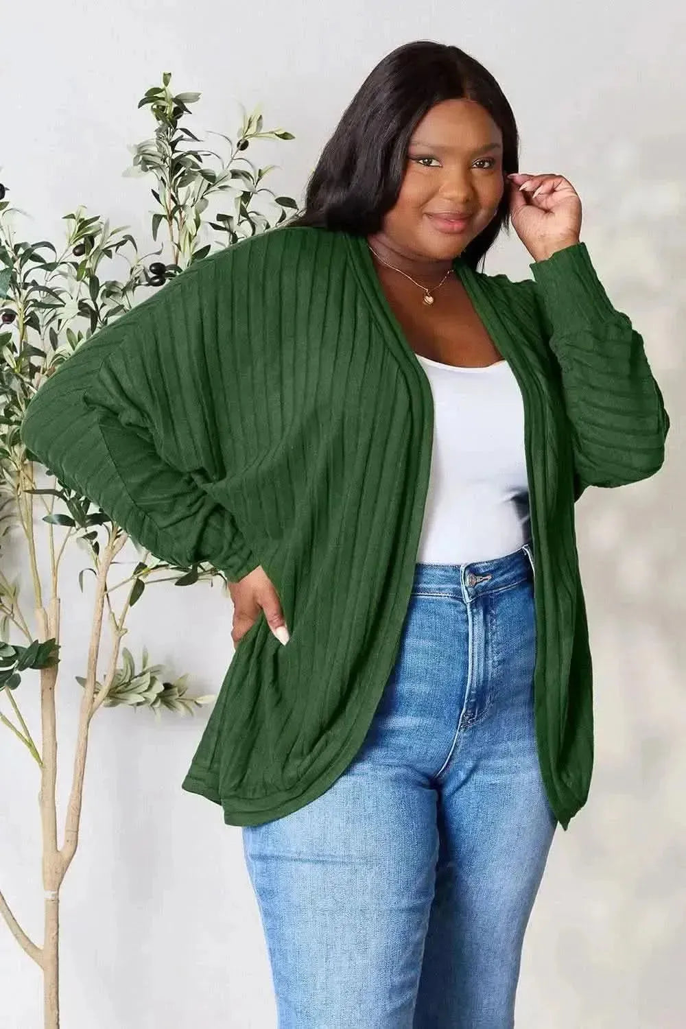 Basic Bae Full Size Ribbed Cocoon Cardigan - Bad Moms Club