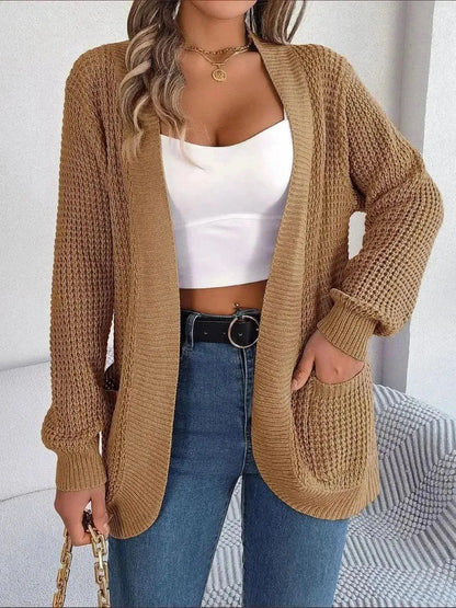 Open Front Long Sleeve Cardigan with Pockets - Bad Moms Club