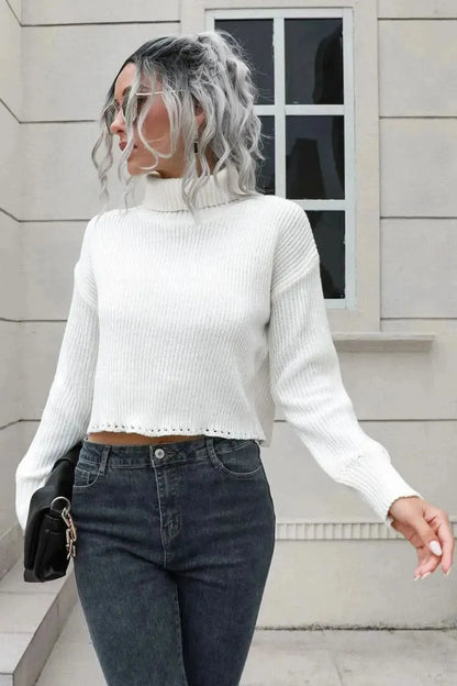 Turtleneck Dropped Shoulder Sweater - Bad Moms Club