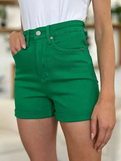 Judy Blue Full Size Tummy Control Garment Dyed Denim Shorts - Bad Moms Club
