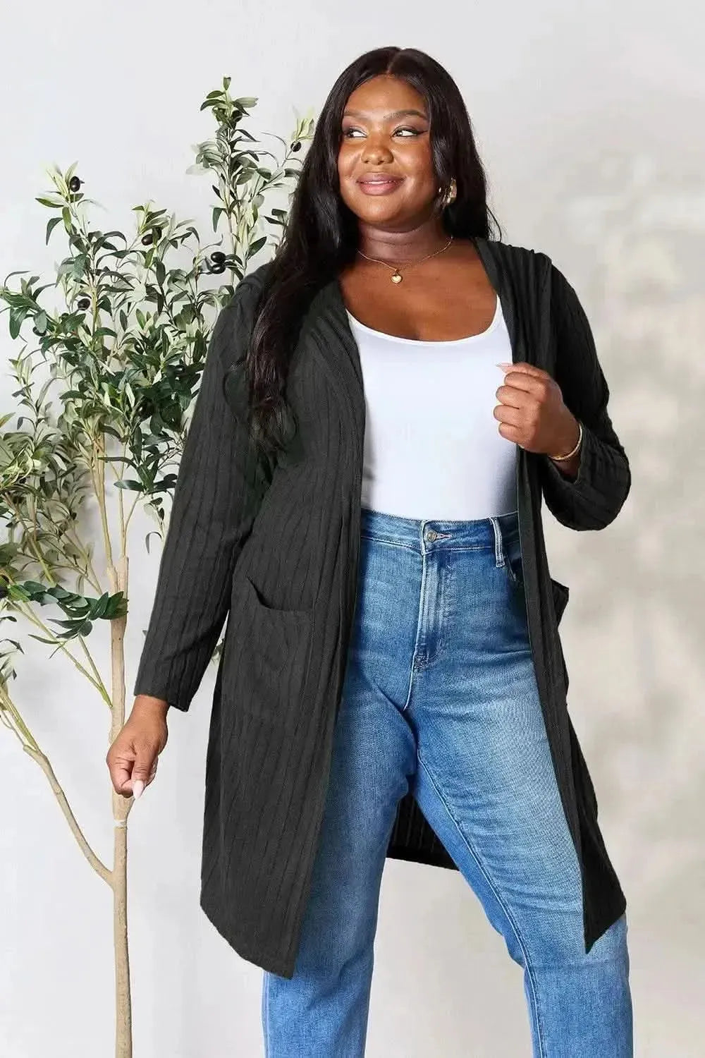 Basic Bae Full Size Hooded Sweater Cardigan - Bad Moms Club