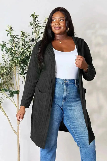 Basic Bae Full Size Hooded Sweater Cardigan - Bad Moms Club