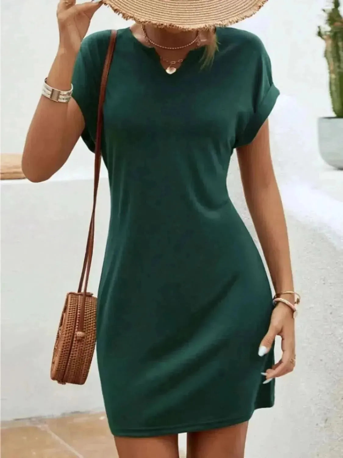 Notched Short Sleeve Mini Tee Dress - Bad Moms Club