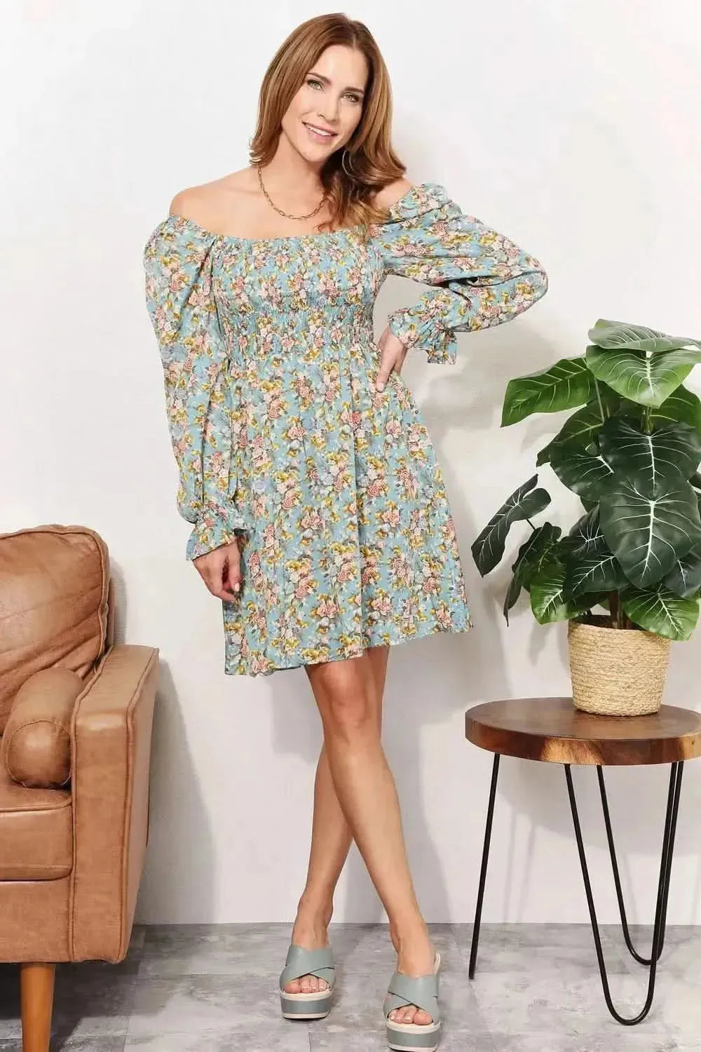 Honey Floral Smocked Flounce Sleeve Square Neck Dress - Bad Moms Club