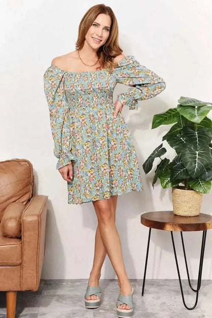 Honey Floral Smocked Flounce Sleeve Square Neck Dress - Bad Moms Club