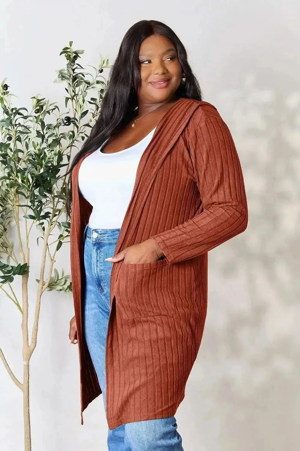Basic Bae Full Size Hooded Sweater Cardigan - Bad Moms Club
