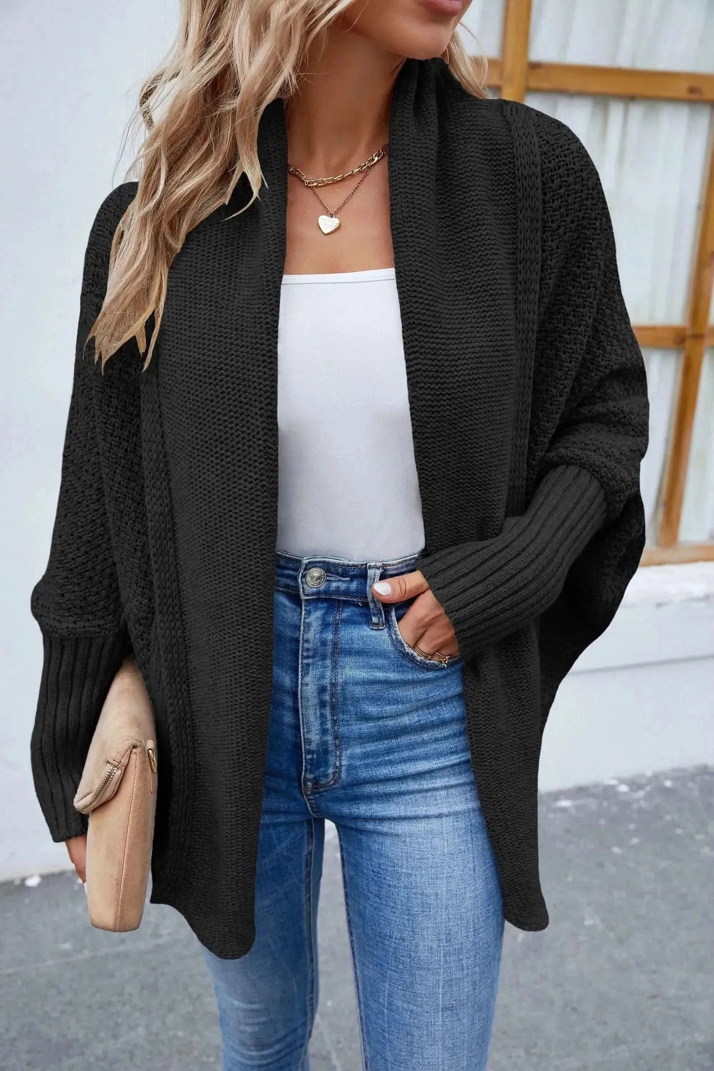 Open Front Long Sleeve Cardigan - Bad Moms Club