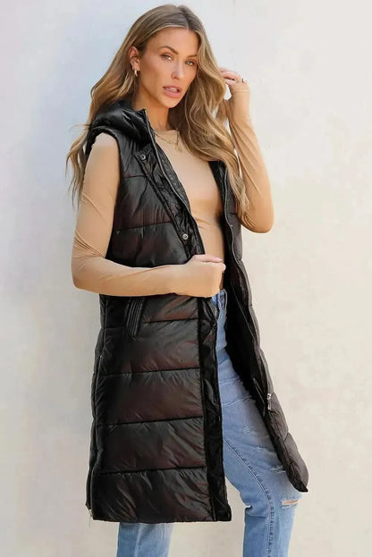 Longline Hooded Sleeveless Puffer Vest - Bad Moms Club