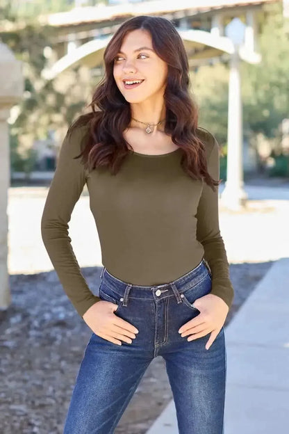 Basic Bae Full Size Round Neck Long Sleeve Bodysuit - Bad Moms Club