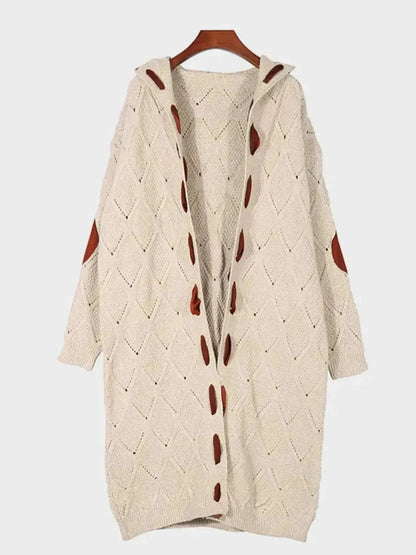 Openwork Long Sleeve Open Front Hooded Cardigan - Bad Moms Club